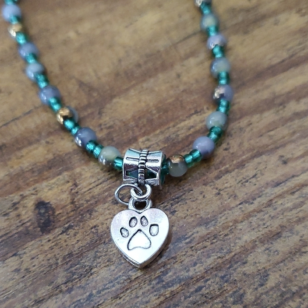 Turquoise and Gold Bracelet With Heart My Dog And A Paw. - Picture 2 of 5